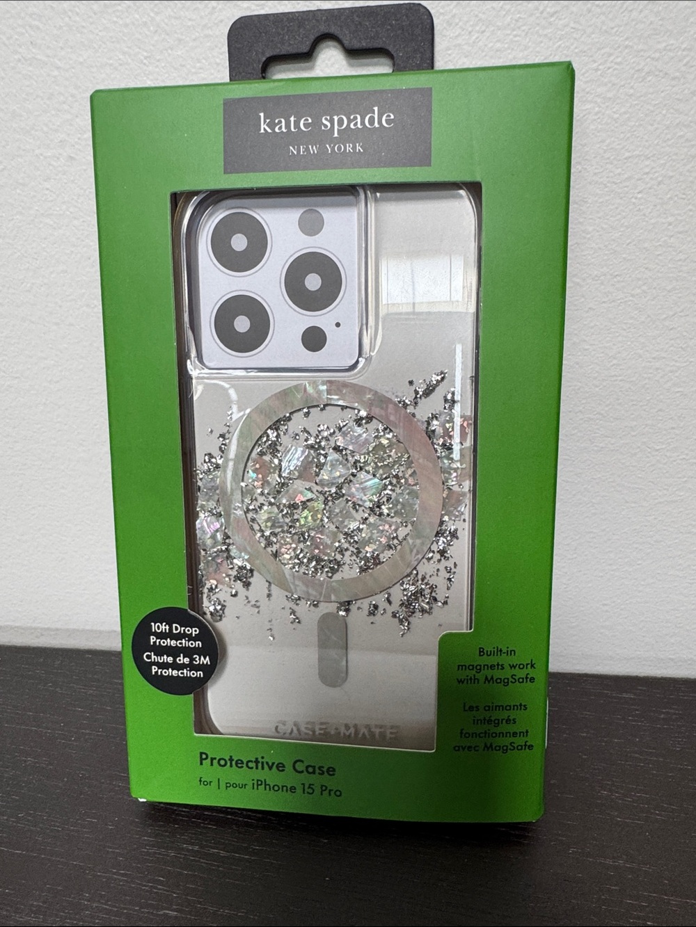 kate spade Clear Glitter MagSafe iPhone Case with Silver Confetti